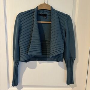 Llewellyn Teal Blue Ribbed Women's Cropped Sweater